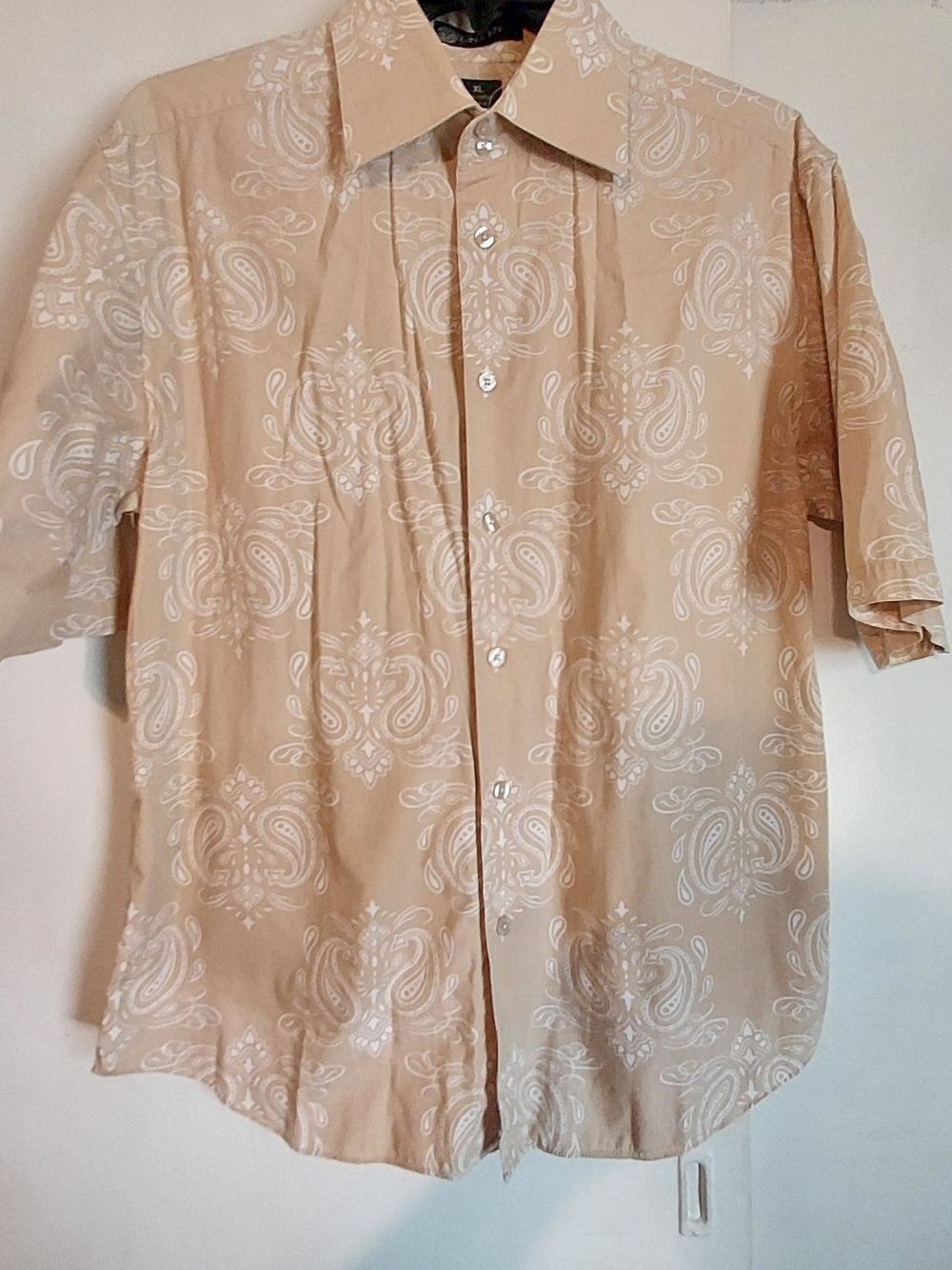 Sean John Beige Paisley Short-Sleeve Button-Down Shirt